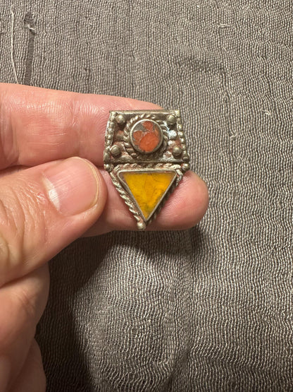 Ethnic Himalayan Pendant with Amber and Red Coral Accents | Artisan Jewelry Design