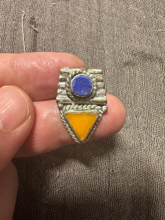 Handmade Tribal Pendant with Lapis Lazuli and Amber Inlay | Boho Ethnic Necklace Component