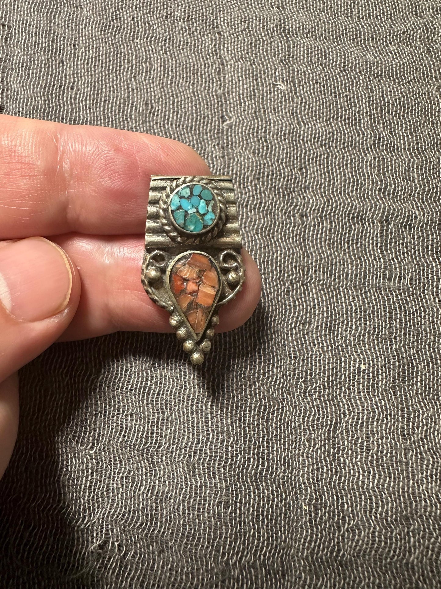 Handcrafted Turquoise and Coral Pendant | Tribal Bohemian Jewelry Component