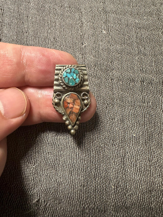 Handcrafted Turquoise and Coral Pendant | Tribal Bohemian Jewelry Component