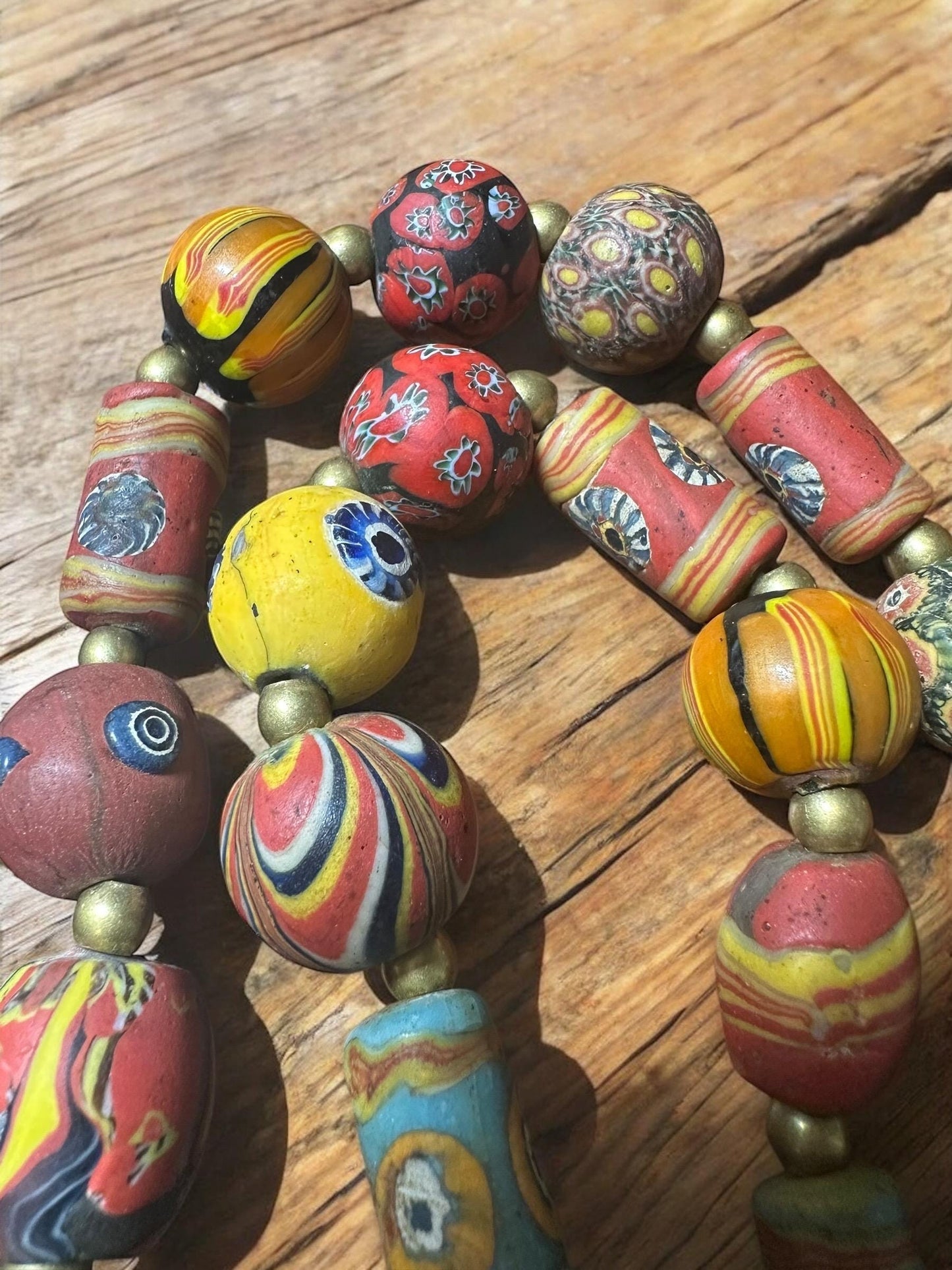 Antique Millefiori Glass Bead Necklace: Vintage African Trade Beads
