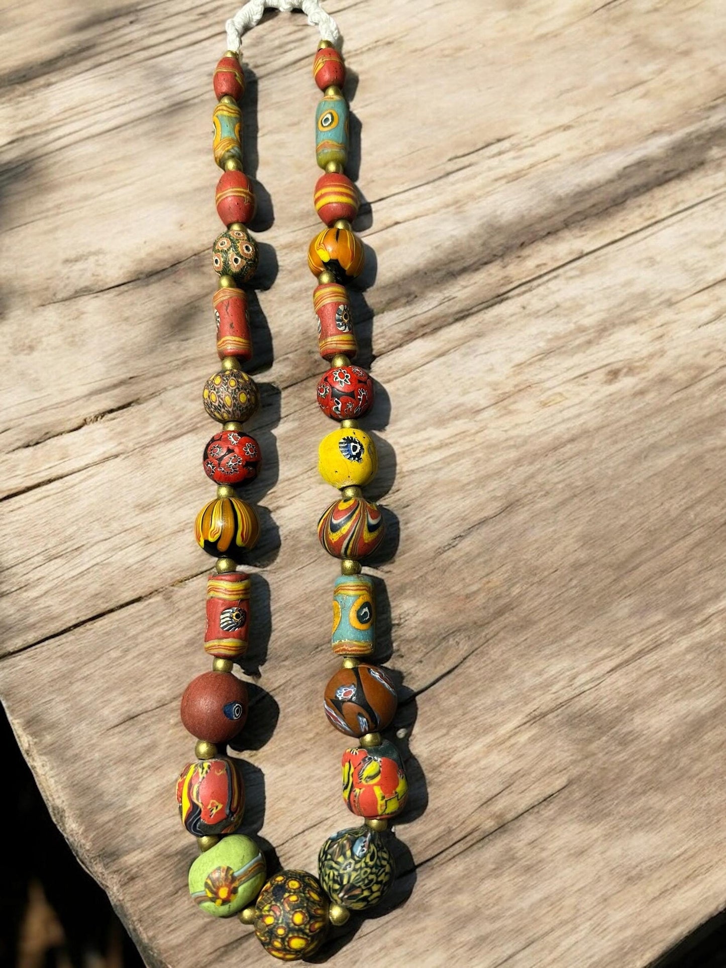 Antique Millefiori Glass Bead Necklace: Vintage African Trade Beads