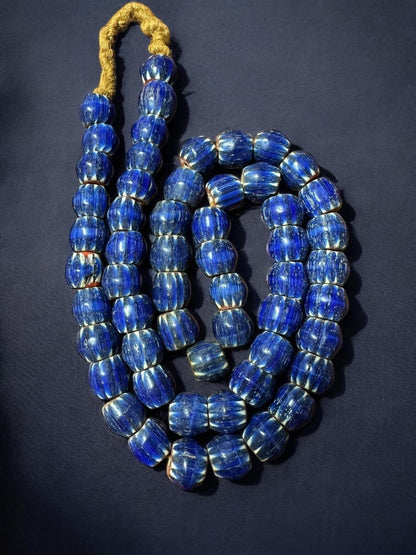 Vintage blue chevron glass beads necklace,Nepal beads,Trade beads