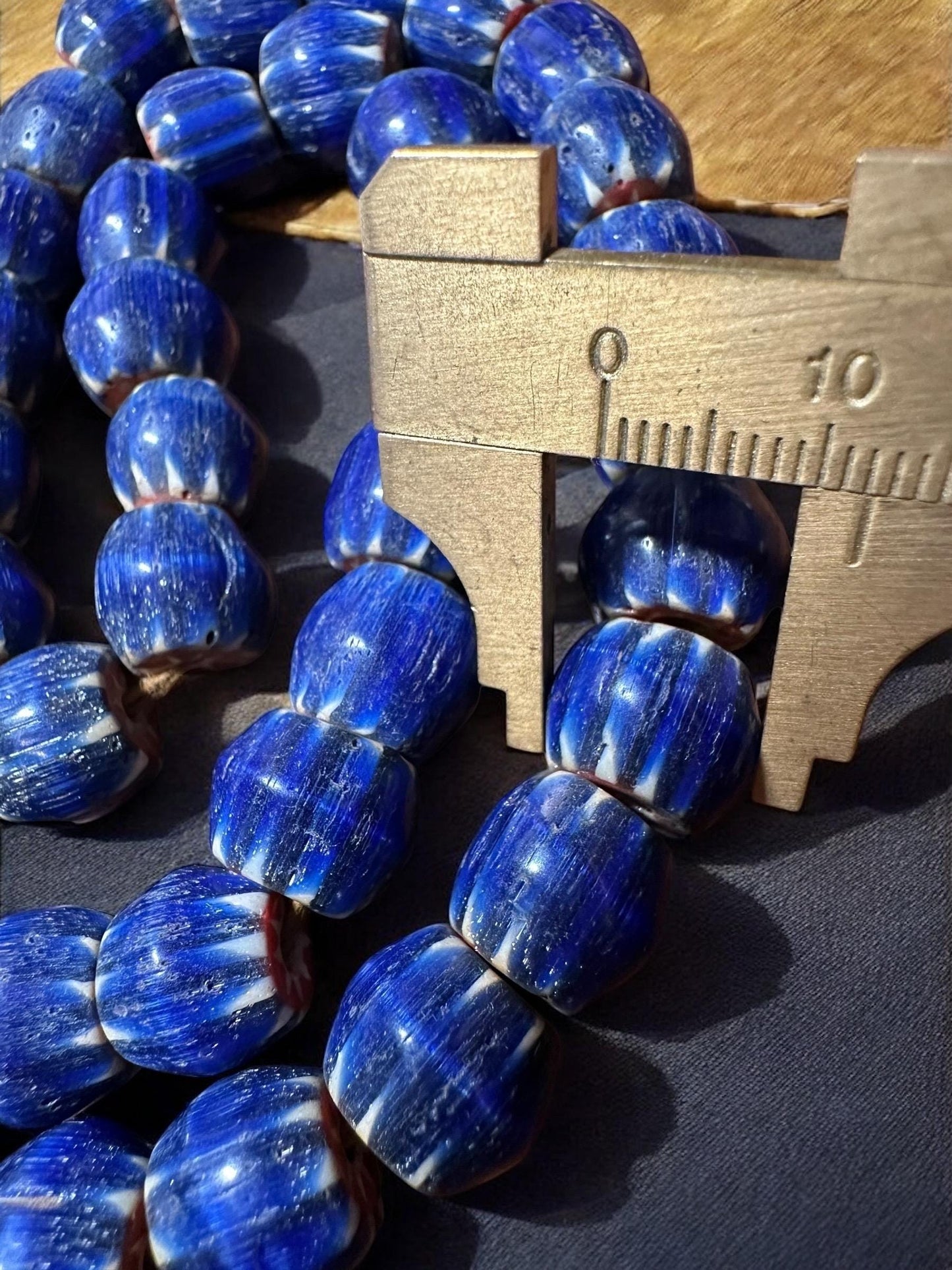 Vintage blue chevron glass beads necklace,Nepal beads,Trade beads