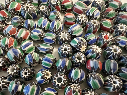 Multicolor Chevron Glass Beads: Venetian Inspired, Nepal Trade Beads