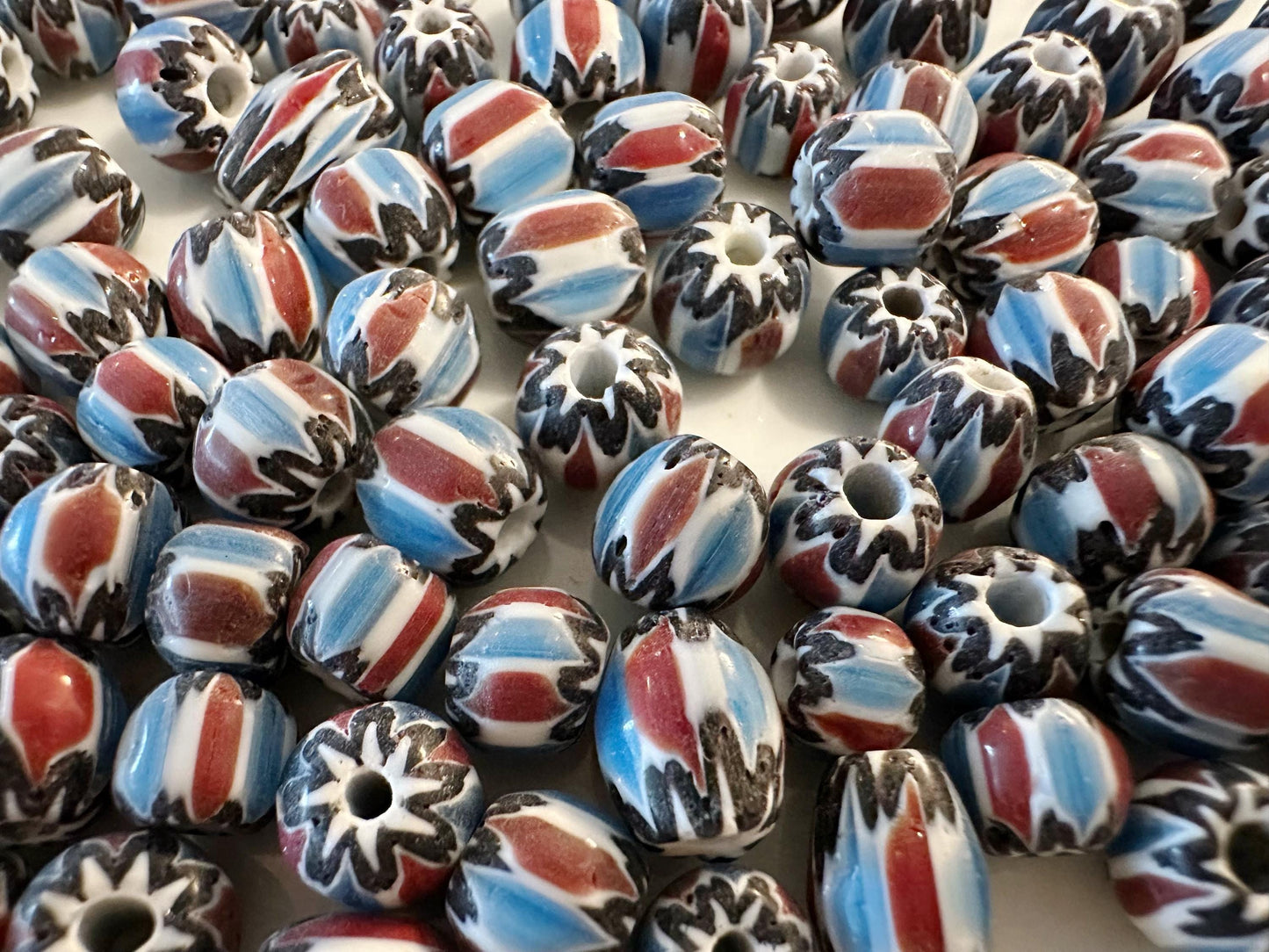 Chevron Glass Beads: Venetian Inspired Multicolor Nepal Trade Beads