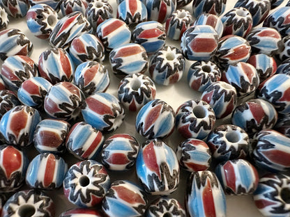 Chevron Glass Beads: Venetian Inspired Multicolor Nepal Trade Beads