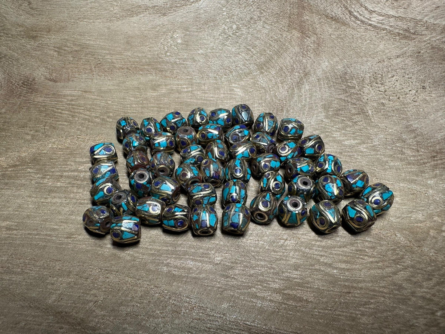 Lapis & Turquoise Inlaid Brass Beads: Nepal Ethnic Jewelry Making