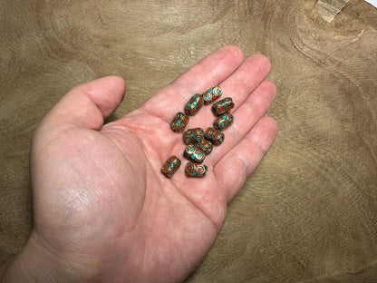 Tibetan beads handmade turquoise inlay beads round brass Nepali for Jewellery making
