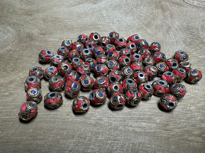 Tibetan Red Coral Resin Beads: Brass DIY Jewelry Craft (8mm)