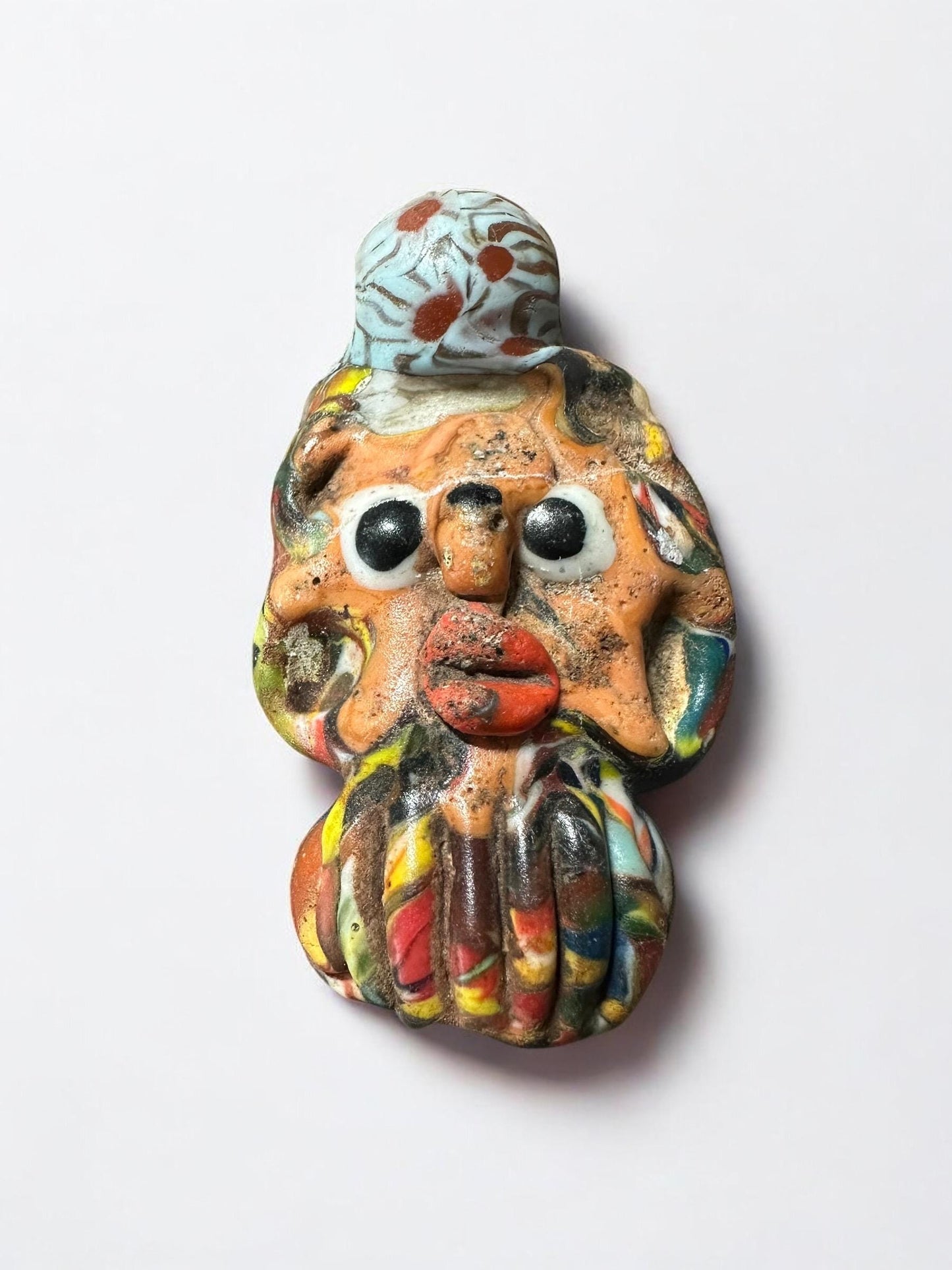 Authentic Ancient Phoenician Face Amulet - Rare Mosaic Glass Bead Pendant - Collector's Artifact(P1035)
