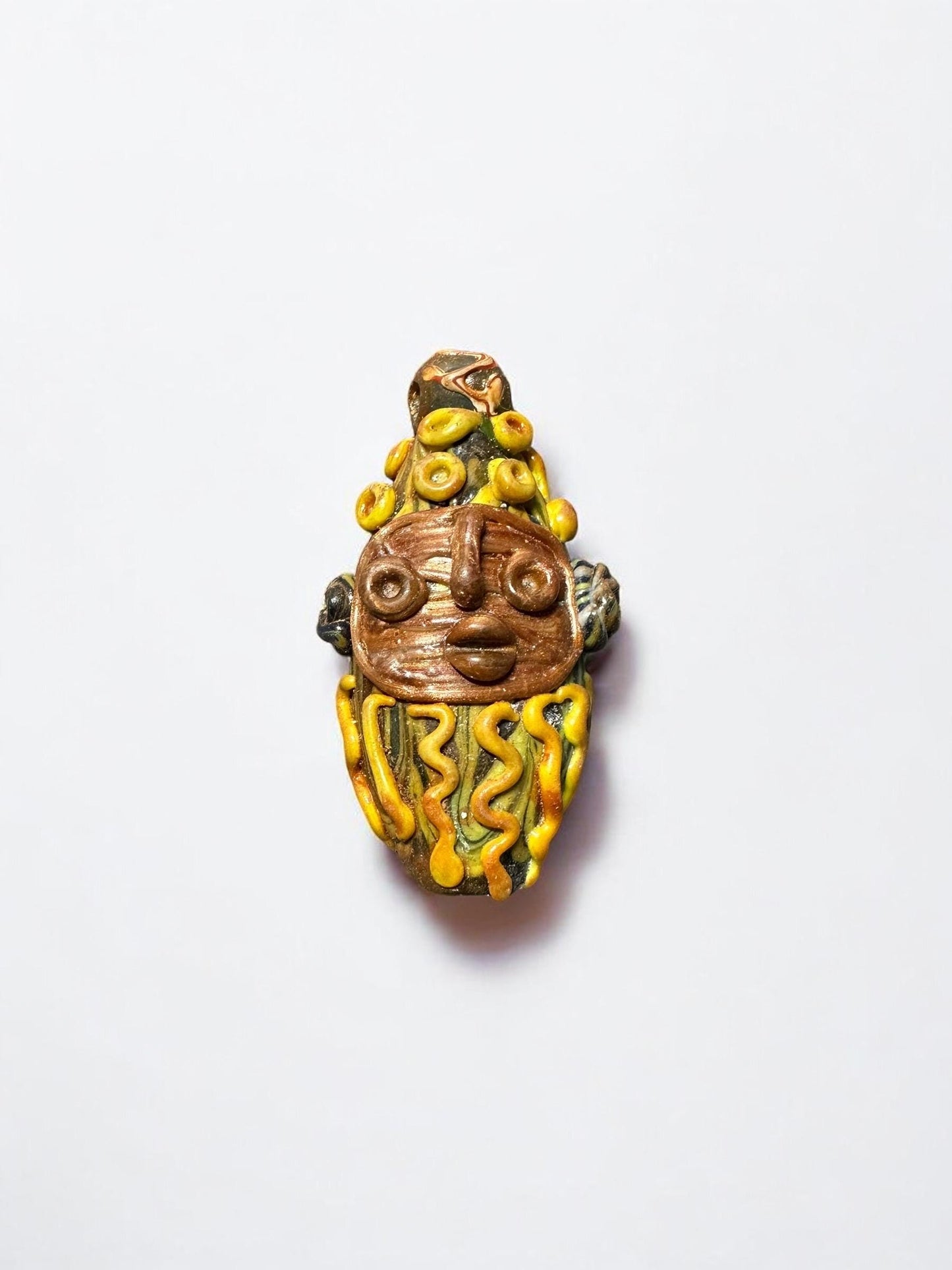 Phoenician Face Bead Pendant | Antique Glass Mosaic Amulet Jewelry(P1055)