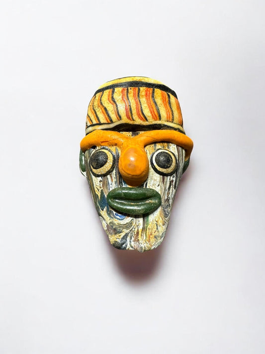 Rare Ancient Phoenician Mosaic Glass Face Amulet Pendant | Antique Collectible Jewelry(P1057)