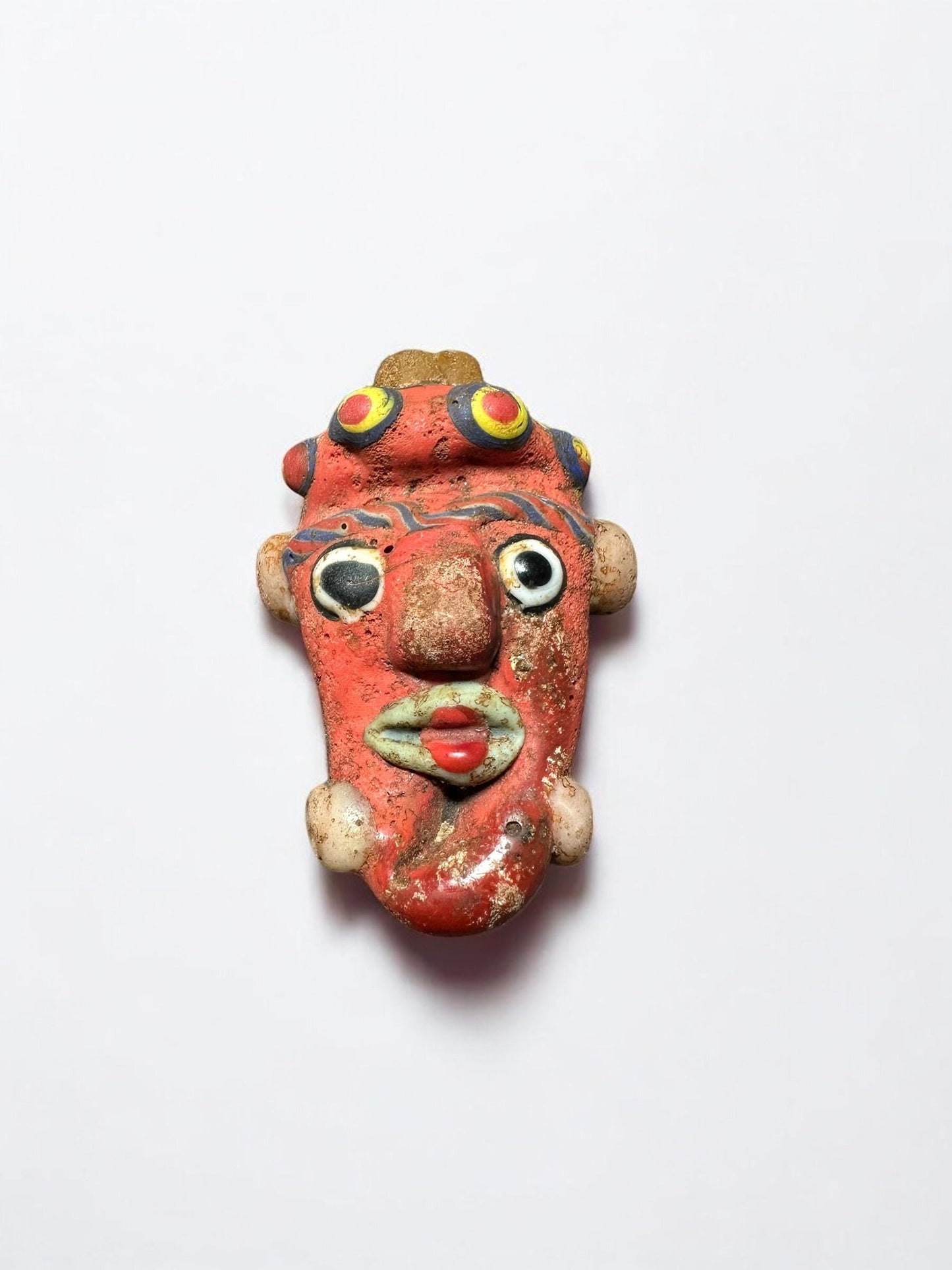 Historical Phoenician Amulet Bead - Ancient Style Mosaic Glass Face Pendant for Collector's Display(P1048)