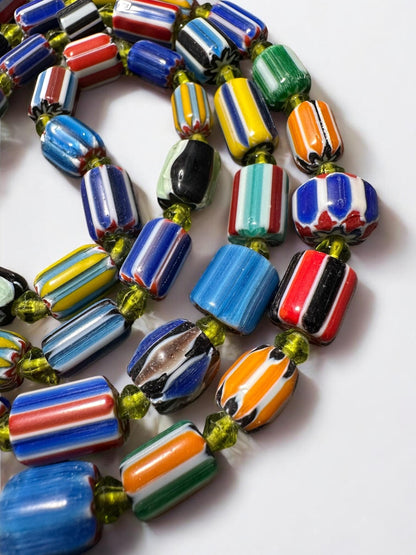 Handmade Nepalese Chevron Beads Strand | Himalayan Tribal Glass Beads | Ethnic Jewelry Making Supplies