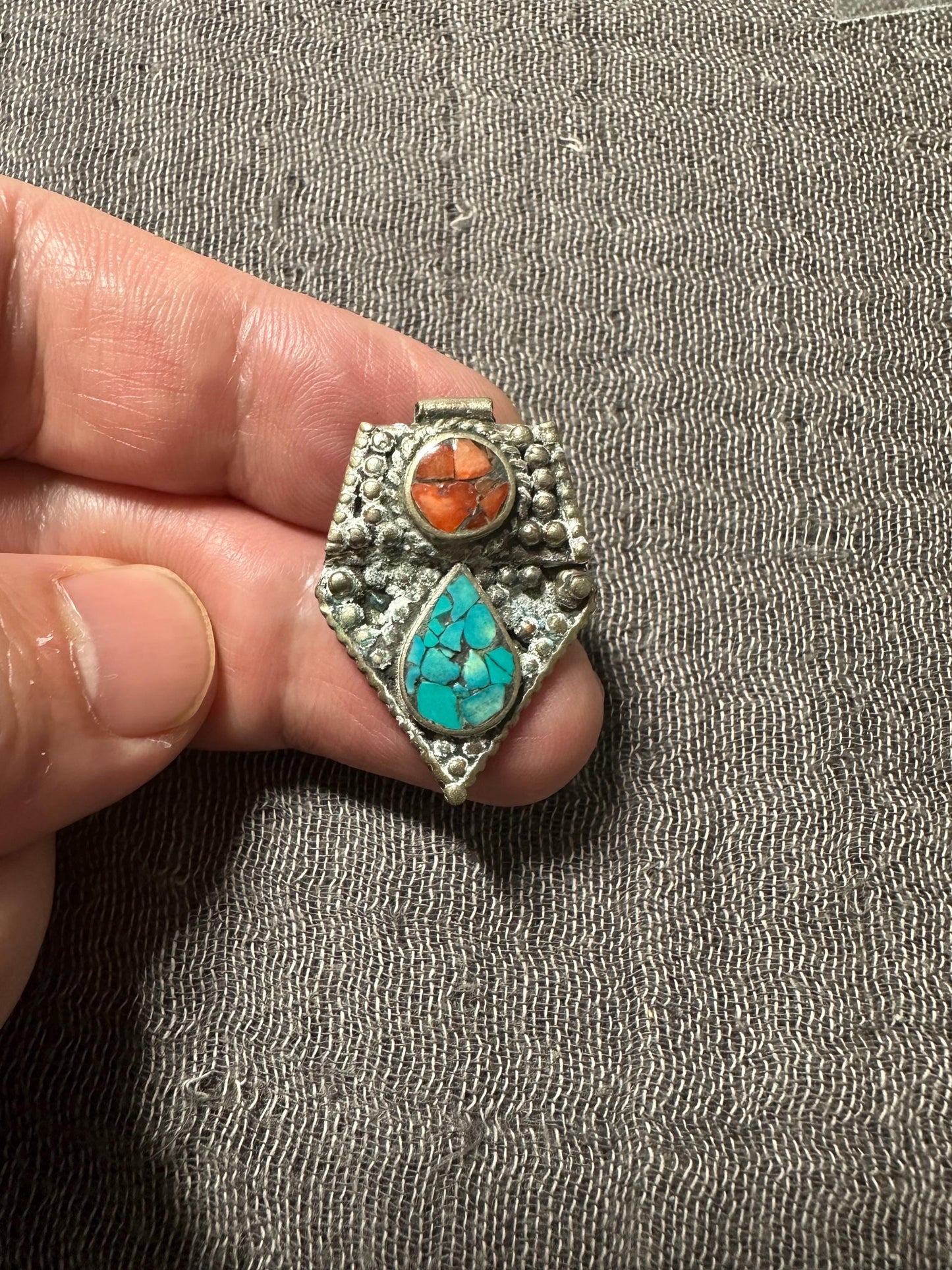 Vintage Look Himalayan Pendant with Turquoise Inlay | Tribal Jewelry Accent