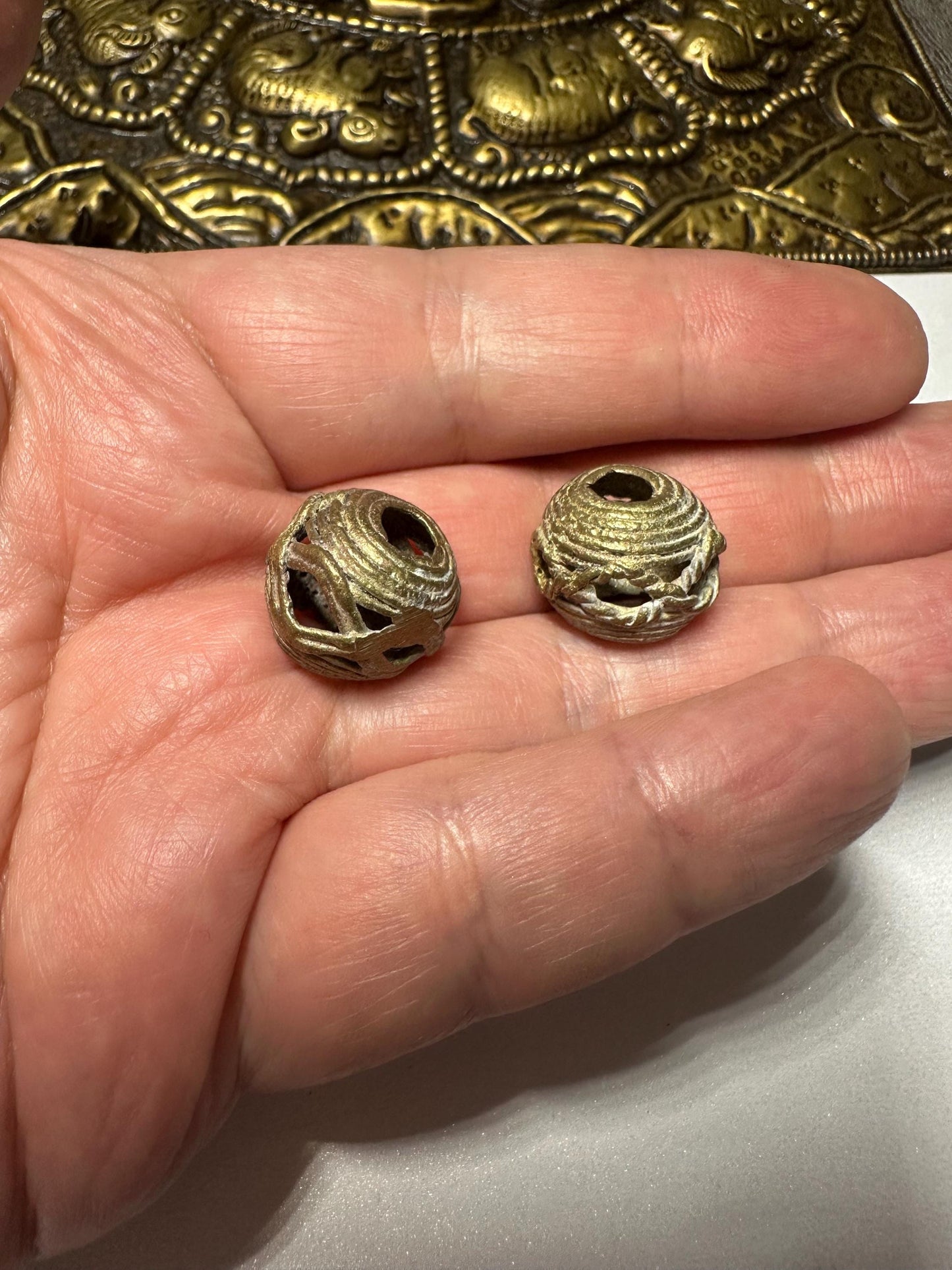 Handmade African Brass Beads: Tribal Lost Wax Jewelry Supplies (2pcs)