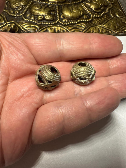 Handmade African Brass Beads: Tribal Lost Wax Jewelry Supplies (2pcs)