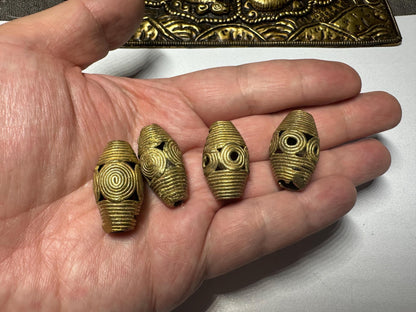 African Brass Beads: Handmade Lost Wax Tribal Beads from Ghana (Pair)