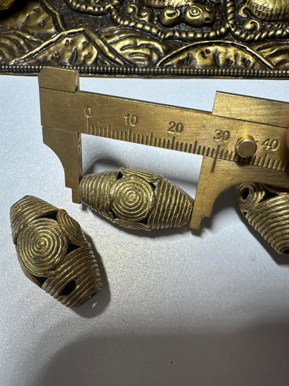 African Brass Beads: Handmade Lost Wax Tribal Beads from Ghana (Pair)