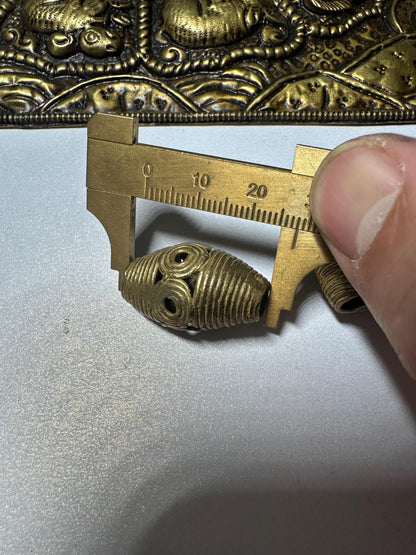 African Brass Beads: Handmade Lost Wax Tribal Beads from Ghana (Pair)