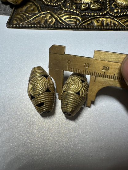 African Brass Beads: Handmade Lost Wax Tribal Beads from Ghana (Pair)