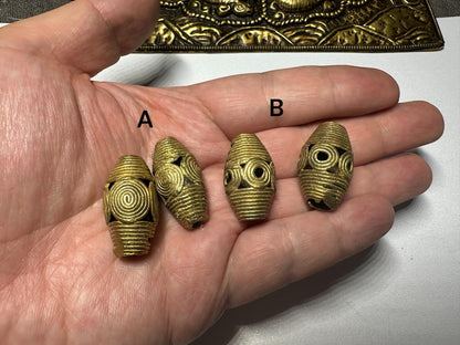 African Brass Beads: Handmade Lost Wax Tribal Beads from Ghana (Pair)