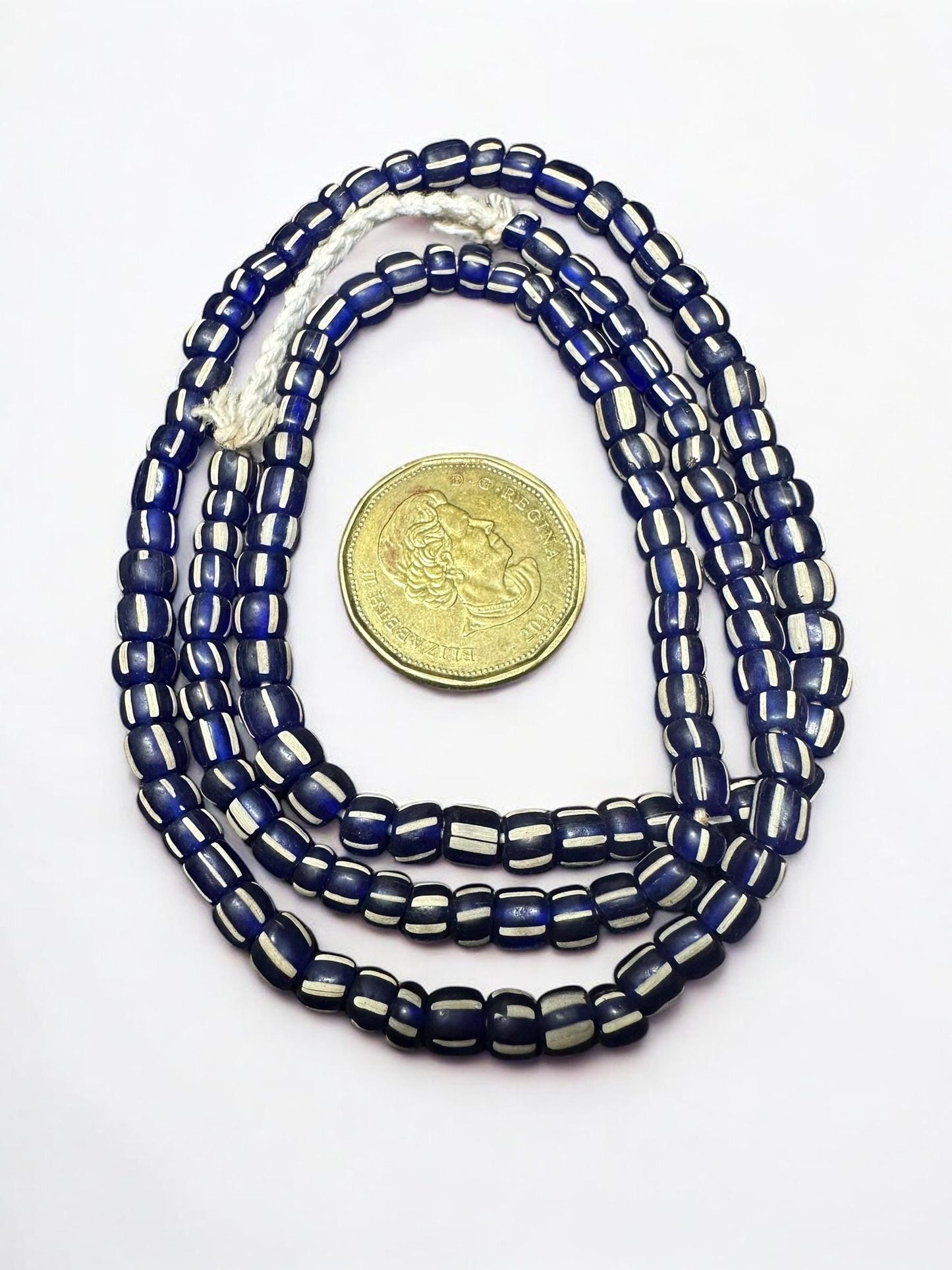 Striped Java Glass Beads  Navy Blue and White Handmade Beads  Jewelry Making Supplies