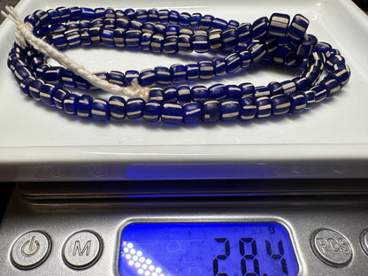 Striped Java Glass Beads  Navy Blue and White Handmade Beads  Jewelry Making Supplies