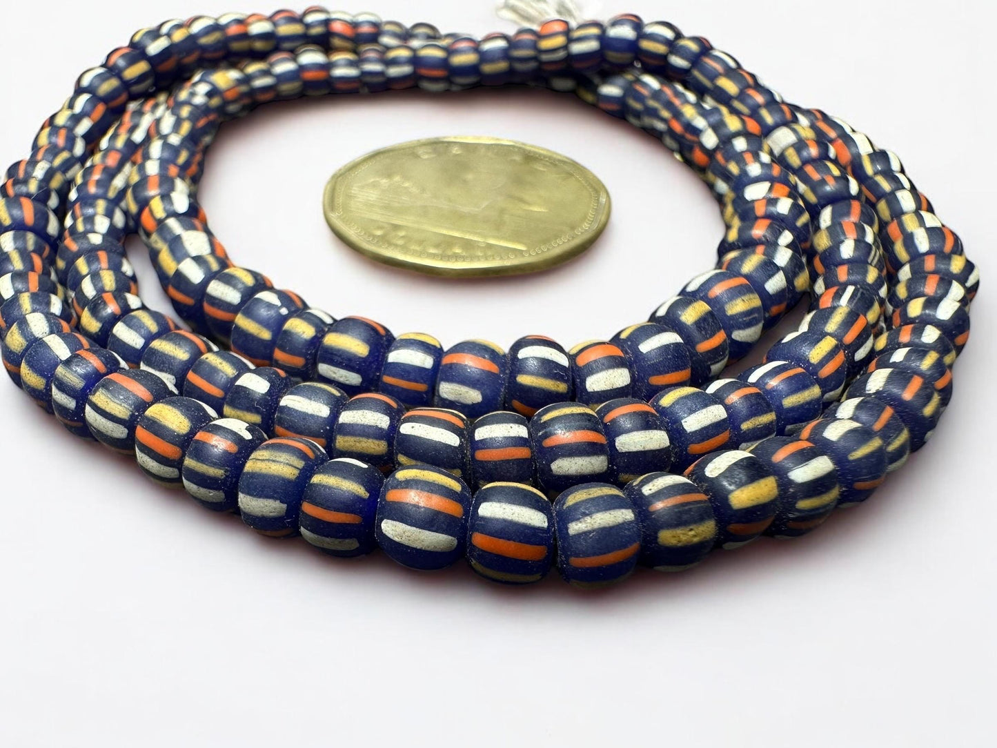 Blue Java Glass Beads: Indonesian Striped Spacer Beads (5-6mm)