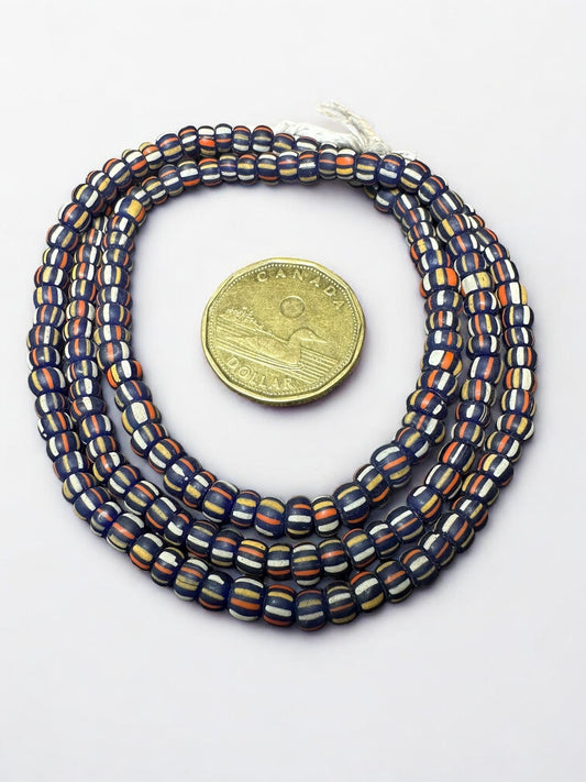 Blue Java Glass Beads: Indonesian Striped Spacer Beads (5-6mm)