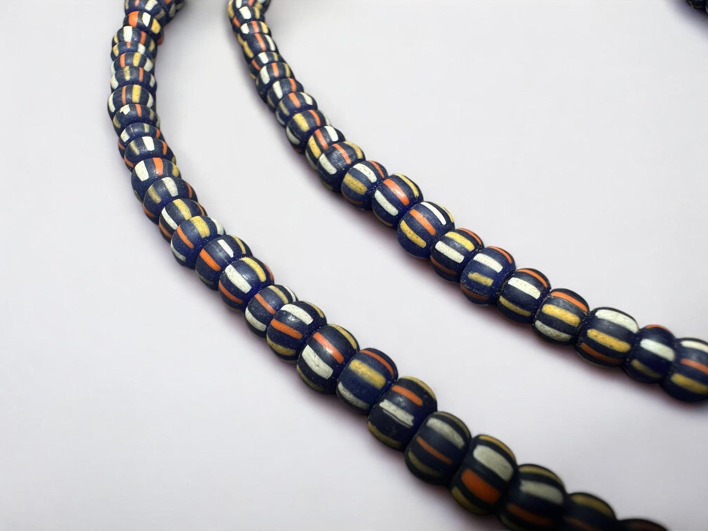 Blue Java Glass Beads: Indonesian Striped Spacer Beads (5-6mm)