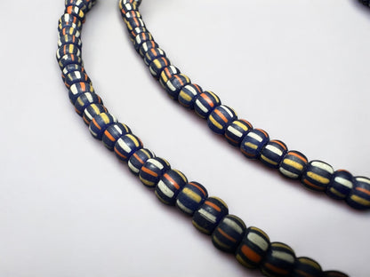 Blue Java Glass Beads: Indonesian Striped Spacer Beads (5-6mm)