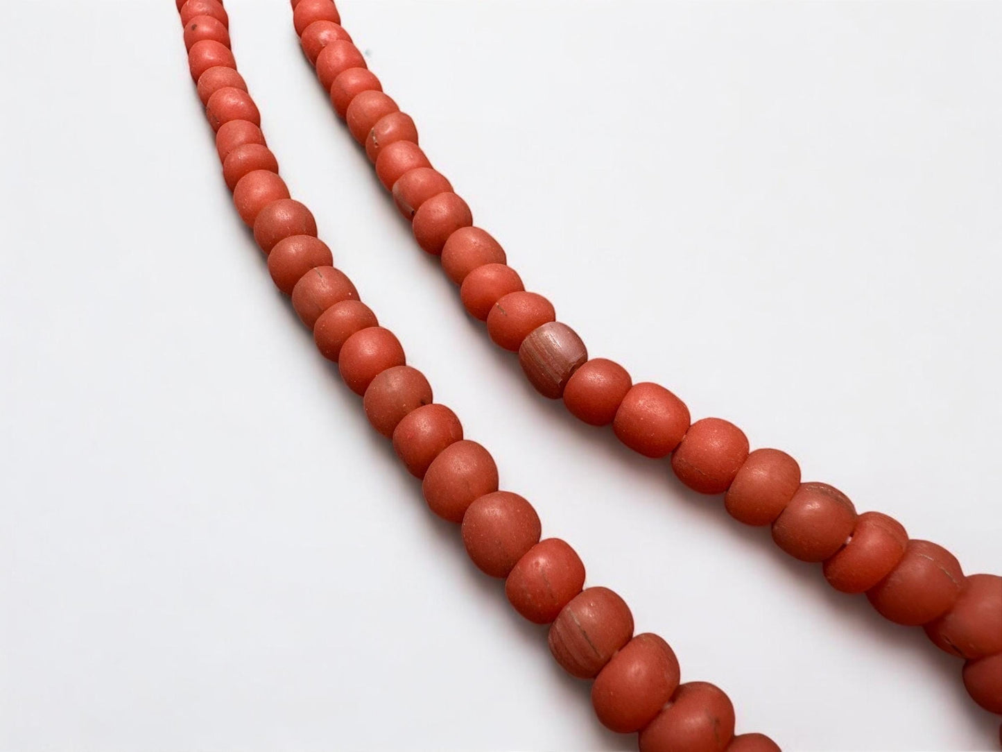 Vintage Java Glass Trade Beads: Matte Red-Orange, 24" Strand