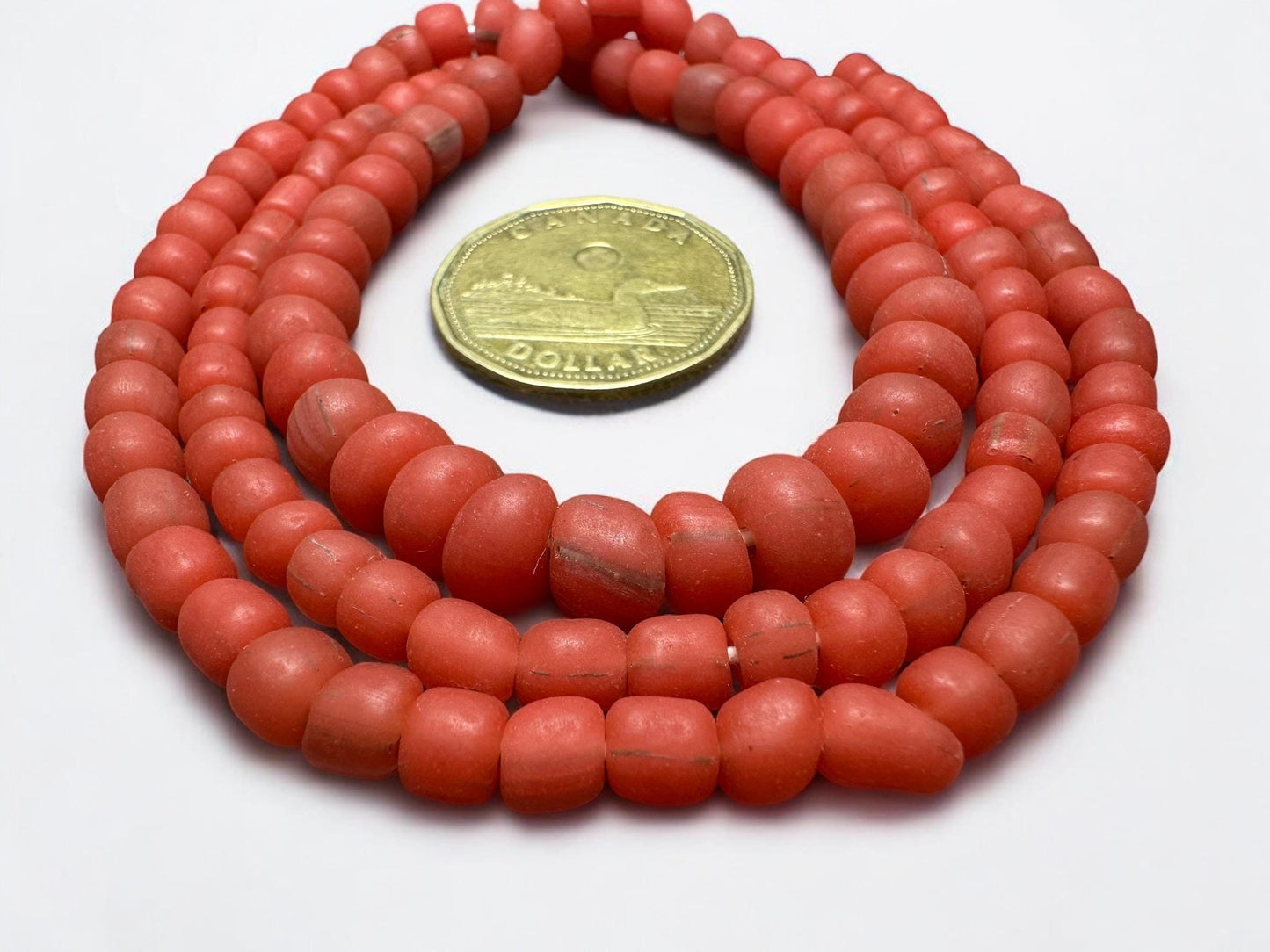 Vintage Java Glass Trade Beads: Matte Red-Orange, 24" Strand