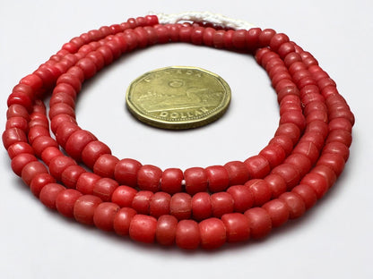 Vintage Red Java Glass Trade Beads: Handmade African Strand (24")
