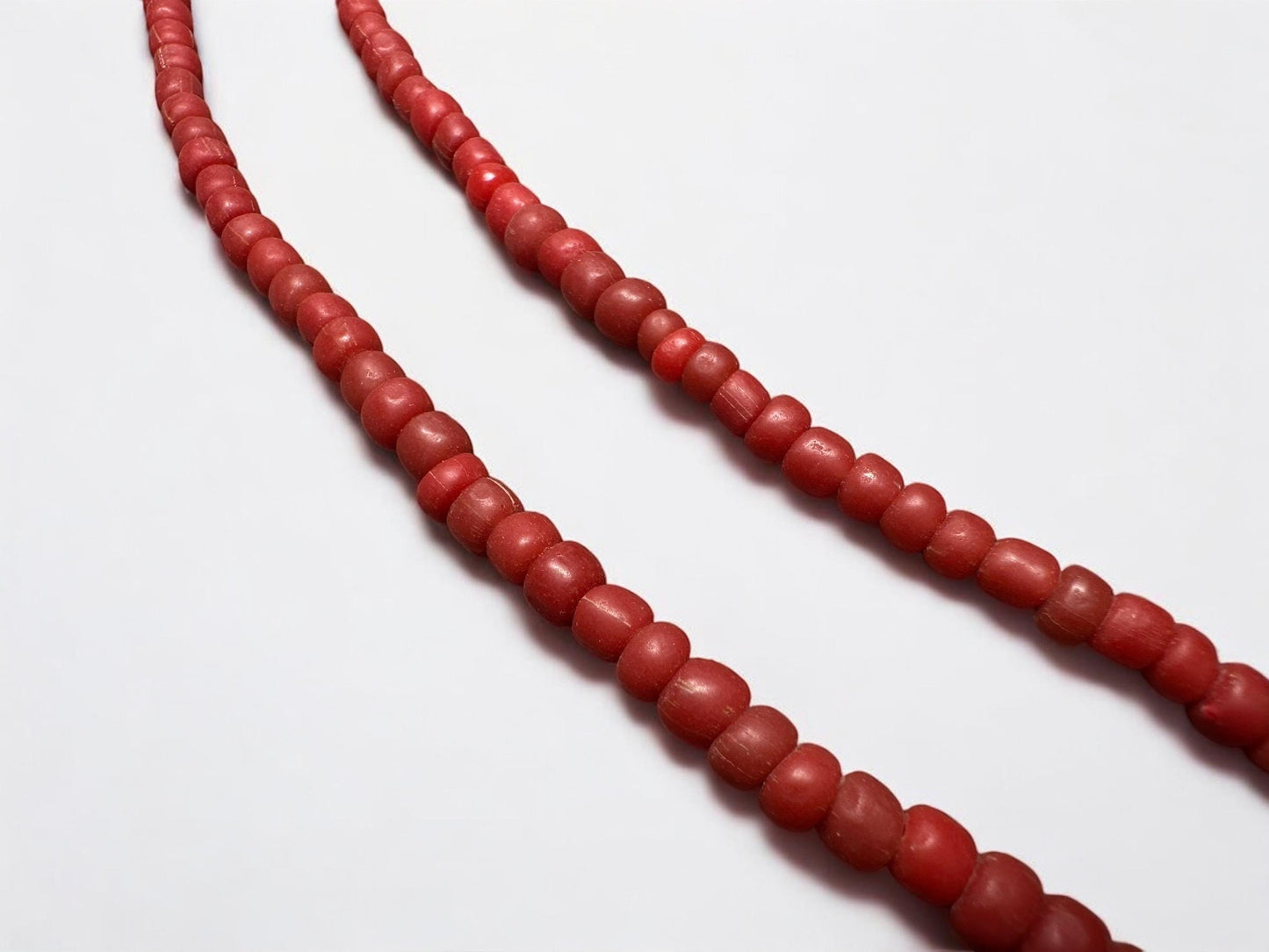 Vintage Red Java Glass Trade Beads: Handmade African Strand (24")