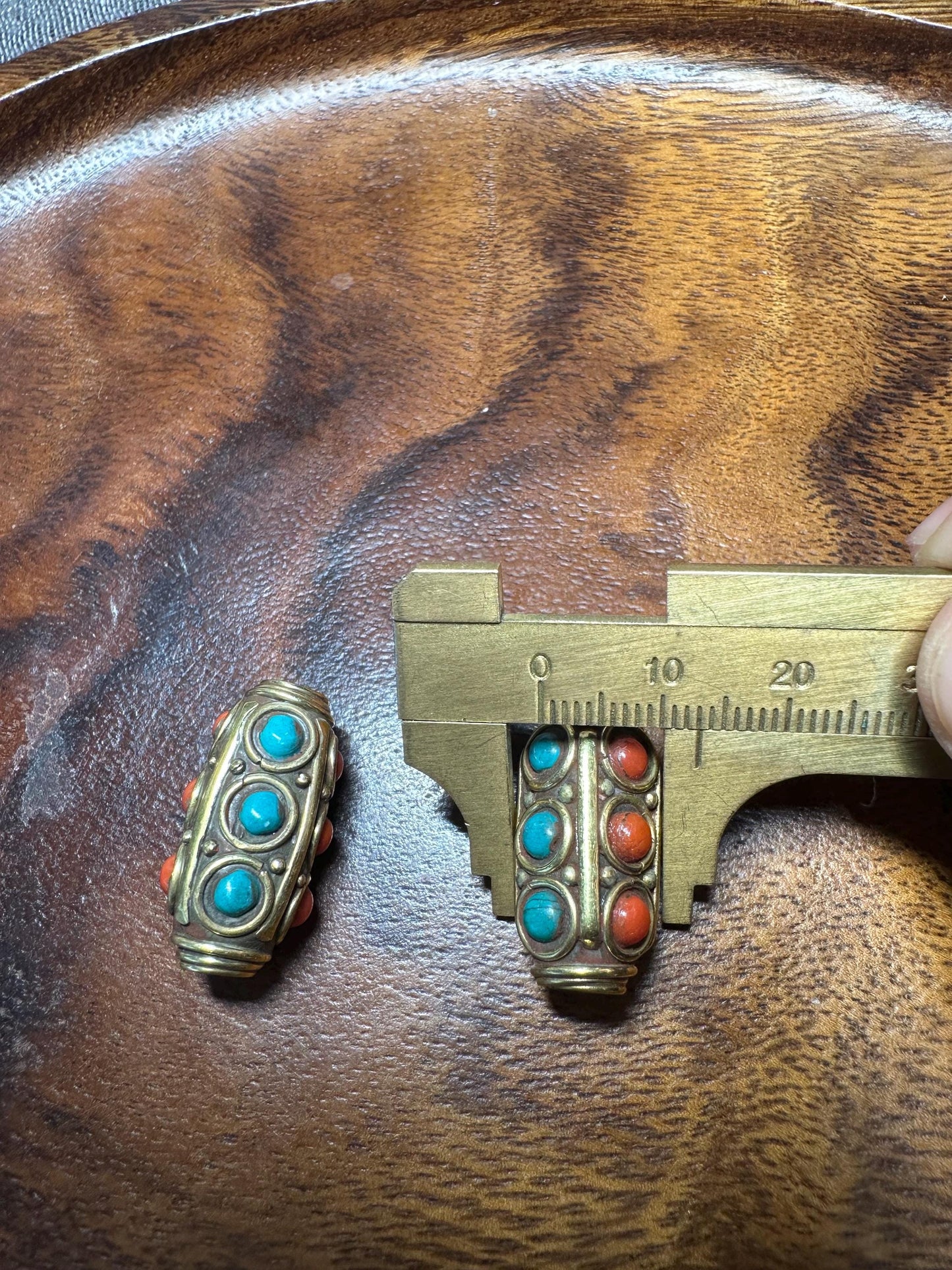 Artisan Nepalese Brass Beads  Coral & Turquoise Inlay  Unique Tribal Jewelry Supplies