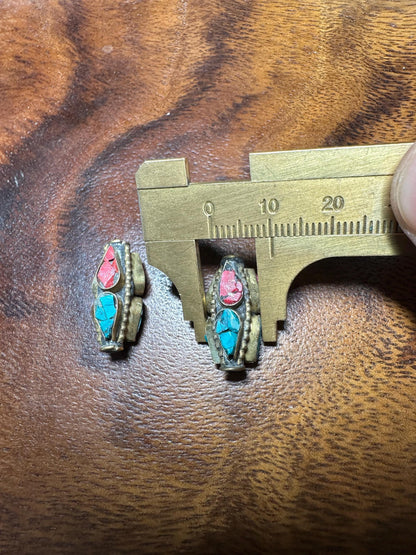 Brass Turquoise Coral Beads  Handmade Nepal Focal Beads  Ethnic Jewelry Making