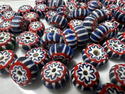 Multicolor Chevron Glass Beads: Venetian Inspired Nepal Trade Beads (10mm)