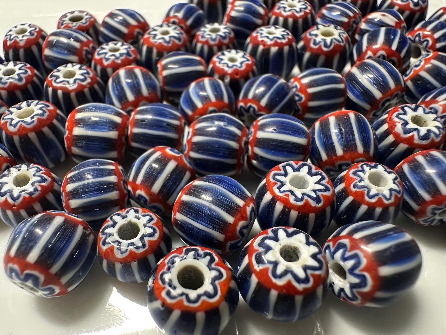 Venetian Style Glass Chevron Beads 9mm - Nepal Trade Beads