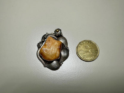 Vintage Raw Amber Pendant: Tibetan Silver Amulet, Nepal Tribal Jewelry