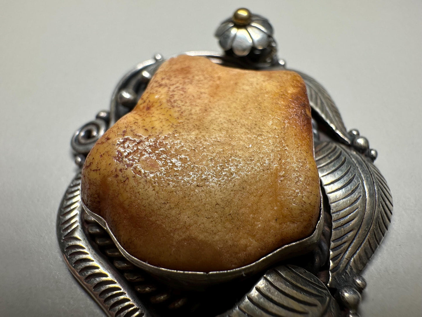 Vintage Raw Amber Pendant: Tibetan Silver Amulet, Nepal Tribal Jewelry
