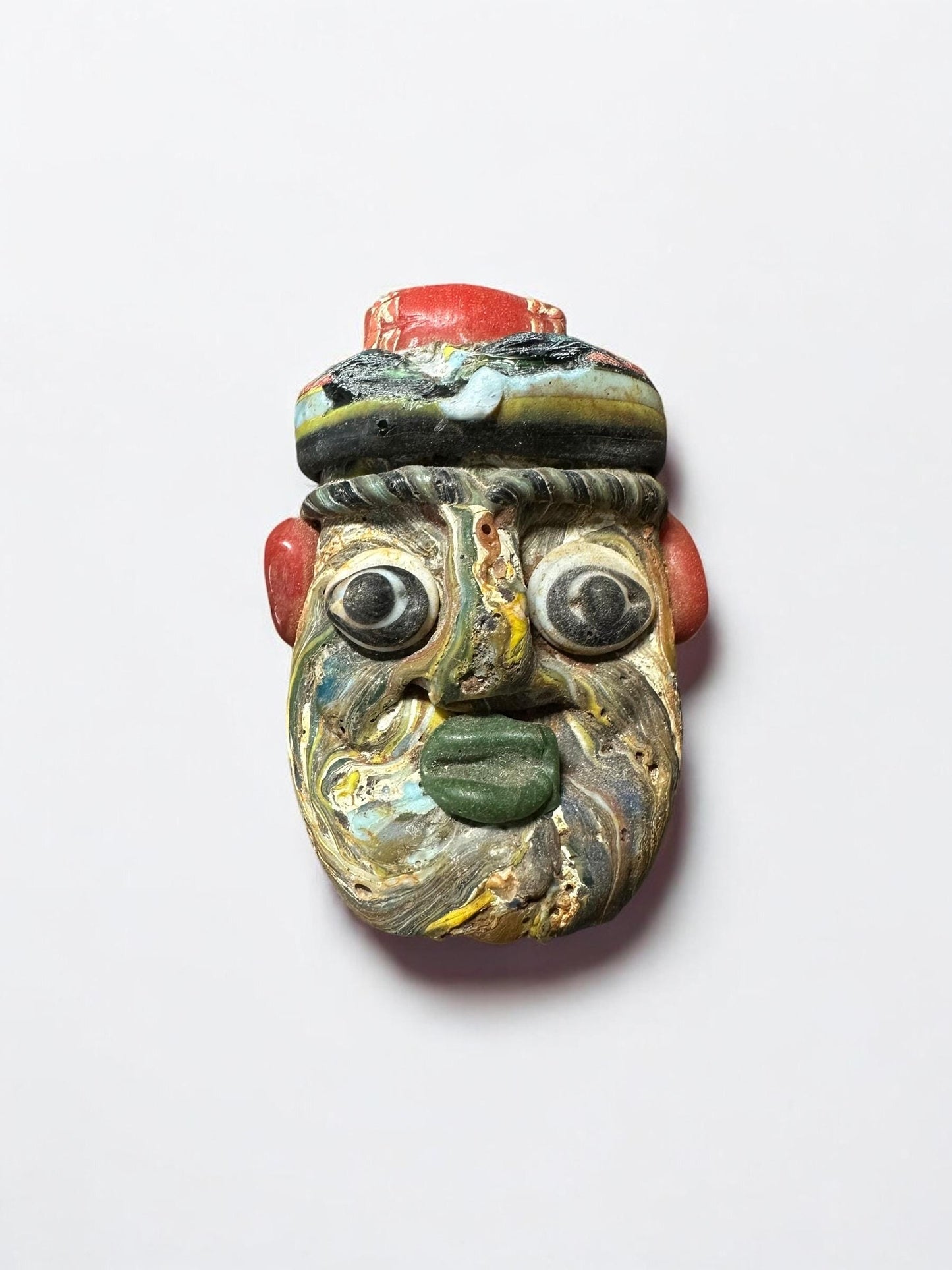 Antique Face Glass Pendant - Rare Phoenician Mosaic Face Bead(P1015)