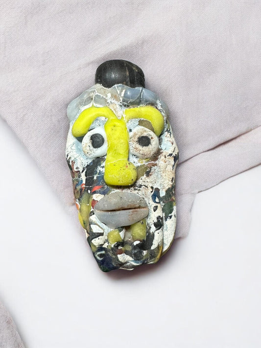 Historical Phoenician Amulet Bead - Ancient Mosaic Glass Face Pendant for Collector's Display(P1045)