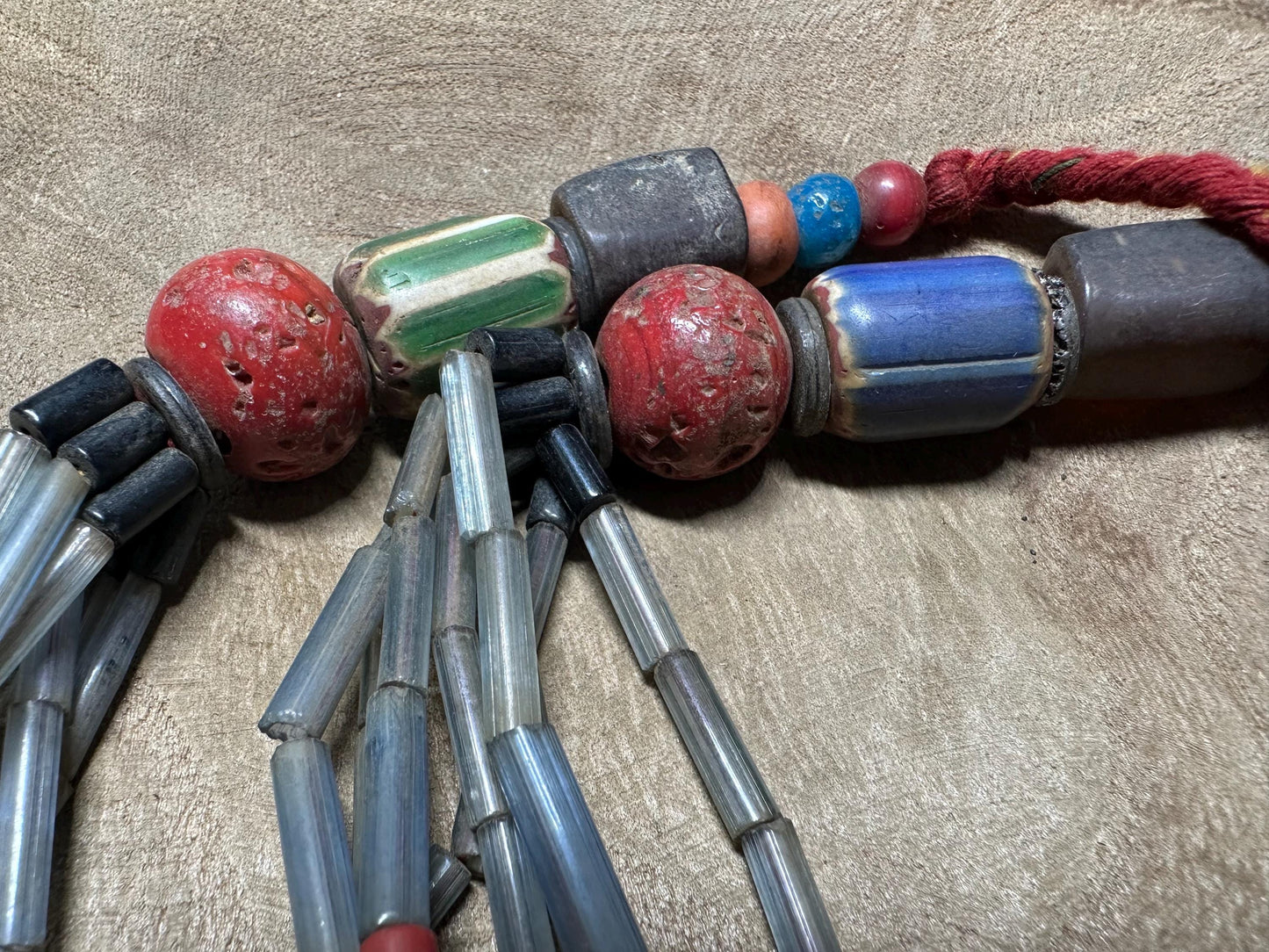 Handmade Nepal Tribal Necklace: Amulet Pendant, Vintage Beads