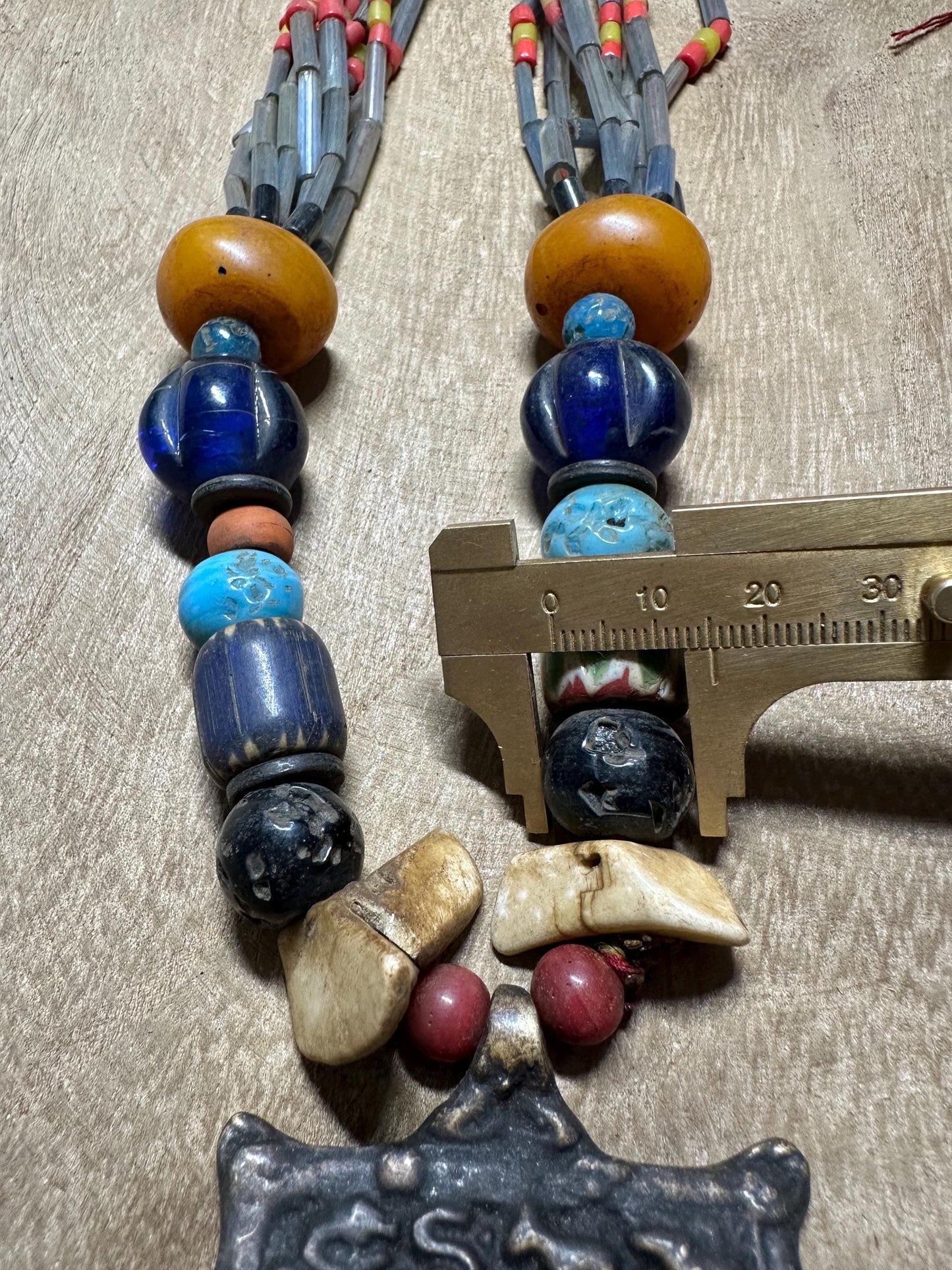 Handmade Nepal Tribal Necklace: Amulet Pendant, Vintage Beads