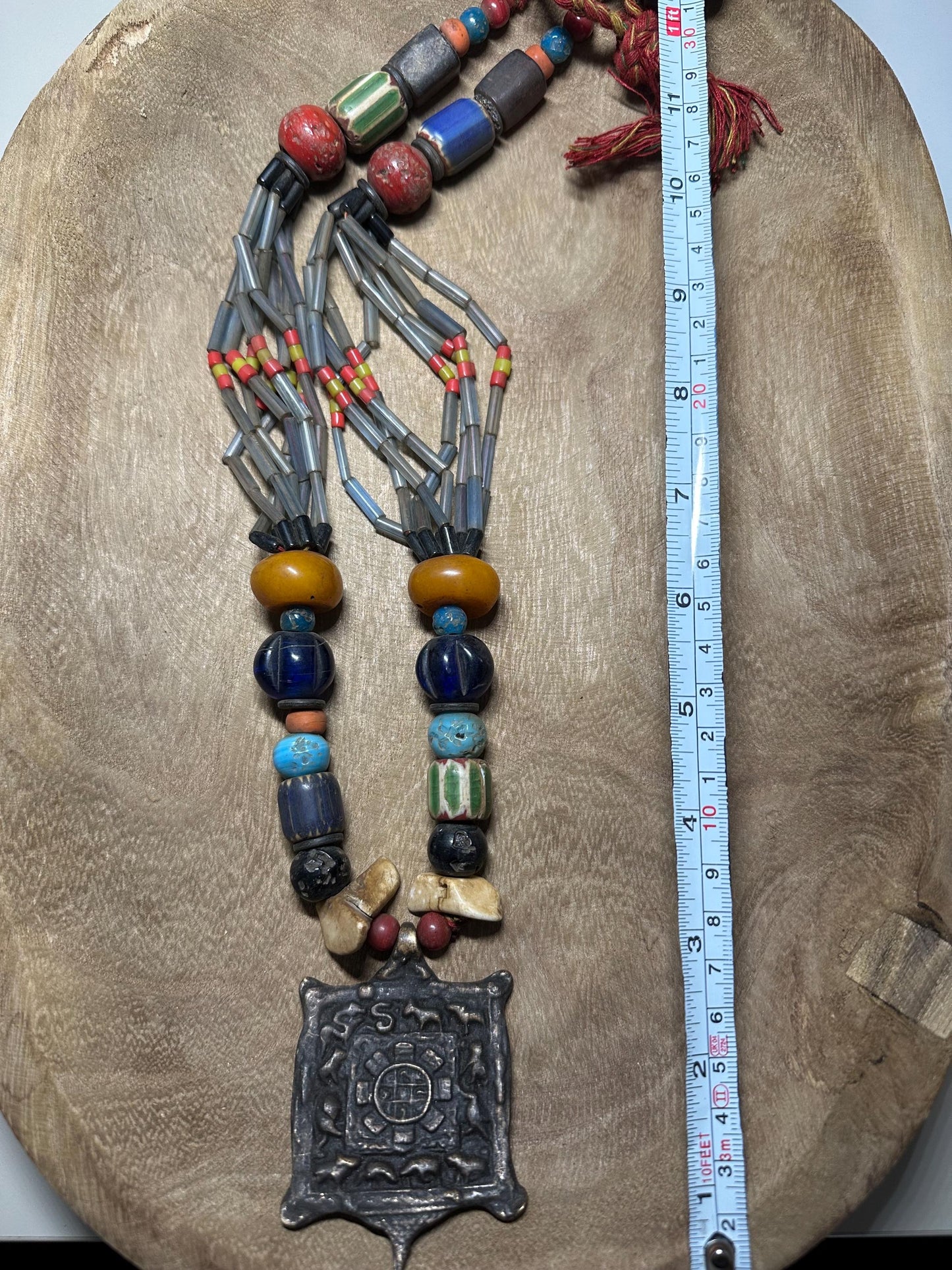Handmade Nepal Tribal Necklace: Amulet Pendant, Vintage Beads
