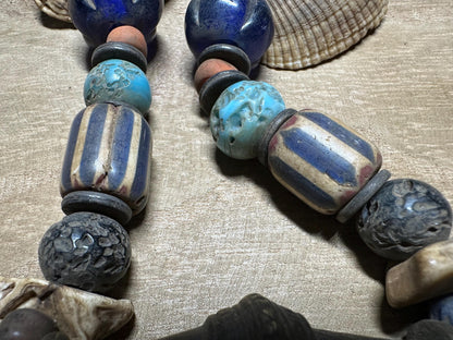 Handmade Nepal Tribal Necklace: Vintage Beads, Amulet Pendant