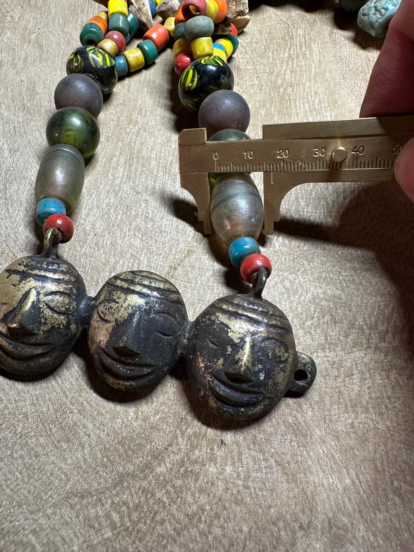 Handmade Nepalese Tribal Beaded Necklace with Brass Face Pendants  Ethnic Himalayan Boho Statement Jewelry